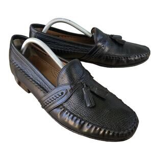 Brass Boot Mens Tasseled Loafers size 9M Black Leather Dress Slip On Woven